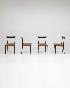 Alfred Hendrickx Cane and Black Lacquered Dining Chairs by Alfred Hendrickx Set of Six - 3377703