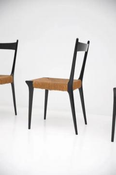 Alfred Hendrickx Cane and Black Lacquered Dining Chairs by Alfred Hendrickx Set of Six - 3377707