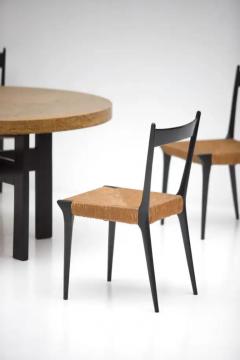 Alfred Hendrickx Cane and Black Lacquered Dining Chairs by Alfred Hendrickx Set of Six - 3377709