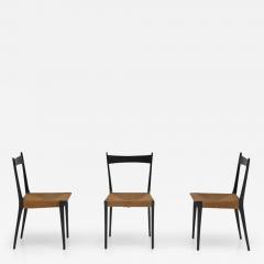 Alfred Hendrickx Cane and Black Lacquered Dining Chairs by Alfred Hendrickx Set of Six - 3388292