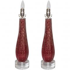 Alfredo Barbini Alfredo Barbini Style Red Murano Glass Lamp with Gold Leaf Inclusions 1950s - 4215424