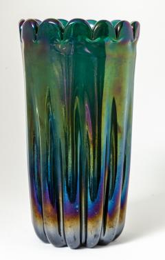 Alfredo Barbini Vintage Italian Blown Iridescent Green Scalloped Vase Attrb To Alfredo Barbini - 4334164