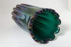 Alfredo Barbini Vintage Italian Blown Iridescent Green Scalloped Vase Attrb To Alfredo Barbini - 4334166