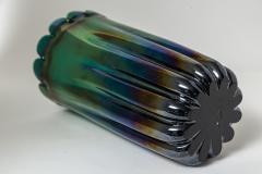 Alfredo Barbini Vintage Italian Blown Iridescent Green Scalloped Vase Attrb To Alfredo Barbini - 4334167