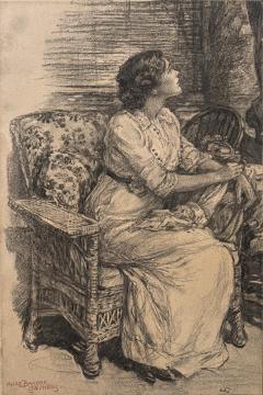 Alice Barber Mrs Charles H Stephens Stephens Attractive Young Woman Sitting in Chair and Looking Upwards in Domestic Setting - 4271787