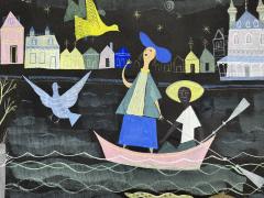 Alice and Martin Provensen Mid Century Fairy Tale Childrens Book Illustration Girl in a Boat Signed - 4707869