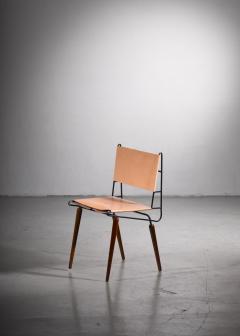 Allan Gould Allan Gould Minimalist Leather and Iron Chair USA 1950s - 2486570