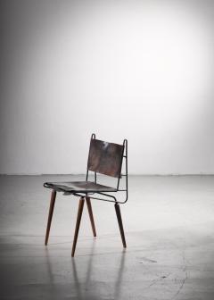 Allan Gould Allan Gould leather iron and wood chair USA 1950s - 2734227