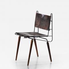 Allan Gould Allan Gould leather iron and wood chair USA 1950s - 2740331