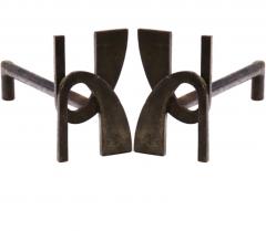 Alpha shaped stunning pair of wrought iron andirons - 1650592