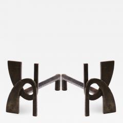 Alpha shaped stunning pair of wrought iron andirons - 1650896