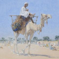 Alphons Leopold Mielich Orientalist watercolour painting of a man riding a camel by Alphons L Mielich - 3989263