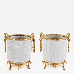 Alphonse Giroux et Cie French Japonsime Ormolu Mounted Chinese Crackle Glaze Porcelain Cahcepots Pair - 556147