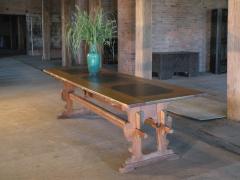 Alpine Swiss 18th Century Rustic long Pine and Slate inset Dining Table - 922927