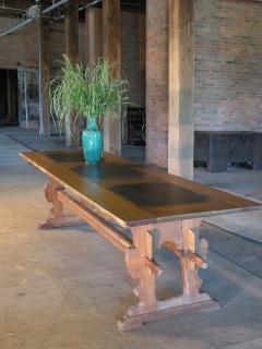 Alpine Swiss 18th Century Rustic long Pine and Slate inset Dining Table - 922928