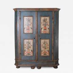 Alpine late 18th Century Blue Painted Wardrobe with Hand Painted - 4813035