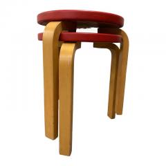 Alvar Aalto A Pair of Alvar Aalto Stools Model 60 Red Pegamoid Upholstery Artek 1950s - 3943953