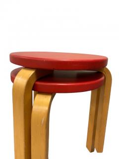 Alvar Aalto A Pair of Alvar Aalto Stools Model 60 Red Pegamoid Upholstery Artek 1950s - 3943955