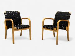 Alvar Aalto Alvar Aalto Birch Rattan Black Linen Webbing Armchairs Finland 1980s - 4363722