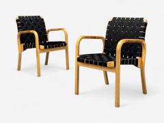 Alvar Aalto Alvar Aalto Birch Rattan Black Linen Webbing Armchairs Finland 1980s - 4363723