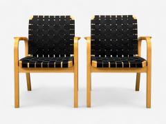 Alvar Aalto Alvar Aalto Birch Rattan Black Linen Webbing Armchairs Finland 1980s - 4363724