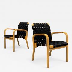Alvar Aalto Alvar Aalto Birch Rattan Black Linen Webbing Armchairs Finland 1980s - 4369065