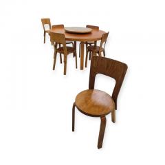 Alvar Aalto Alvar Aalto Dining Table with Lazy Susan B91 and 6 Chairs Model 66 Artek 1940s - 4173902