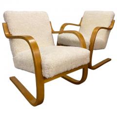 Alvar Aalto Alvar Aalto Pair of Sheepskin Paded Cantilever Armchairs Model 402 Artek 1950s - 3958986