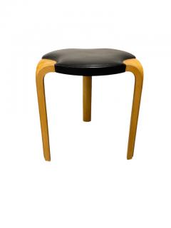 Alvar Aalto Alvar Aalto Stool X600 in Birch and Original Black Leather Artek 1960s - 3944061