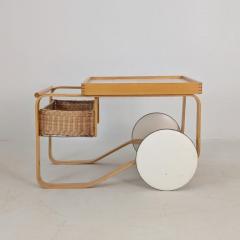 Alvar Aalto Alvar Aalto Tea Trolley 900 Birch Rattan White Tiles Artek Finland 1960s - 4649384