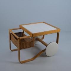 Alvar Aalto Alvar Aalto Tea Trolley Model 900 White Tiles Birch Rattan Artek 1960s - 4230831