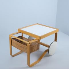 Alvar Aalto Alvar Aalto Tea Trolley Model 900 White Tiles Birch Rattan Artek 1960s - 4230832