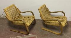 Alvar Aalto Alvar Alto for Artclair rarest pair of curved wood rope lounge chair - 2066825