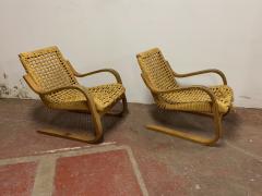 Alvar Aalto Alvar Alto for Artclair rarest pair of curved wood rope lounge chair - 2066827