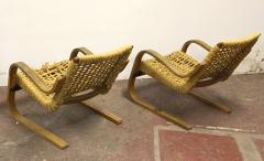 Alvar Aalto Alvar Alto for Artclair rarest pair of curved wood rope lounge chair - 2066828