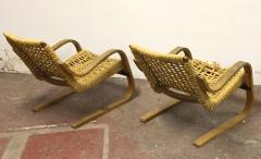 Alvar Aalto Alvar Alto for Artclair rarest pair of curved wood rope lounge chair - 2066830