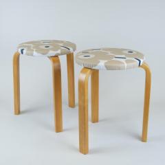 Alvar Aalto Pair of Alvar Aalto Stools Model no 60 Marimekko Unikko Textile Artek 1940s - 4345560