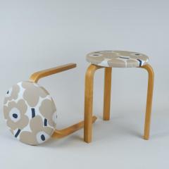 Alvar Aalto Pair of Alvar Aalto Stools Model no 60 Marimekko Unikko Textile Artek 1940s - 4345565