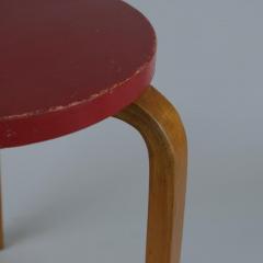 Alvar Aalto Rare Alvar Aalto 3 Legged Stool 60 In Birch and Red Artek 1940s - 4248875