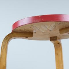 Alvar Aalto Rare Alvar Aalto 3 Legged Stool 60 In Birch and Red Artek 1940s - 4248877