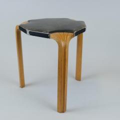 Alvar Aalto Rare Alvar Aalto Stool X602 with Fan Leg and Black Leather Artek 1950s - 4248784