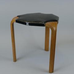 Alvar Aalto Rare Alvar Aalto Stool X602 with Fan Leg and Black Leather Artek 1950s - 4248785