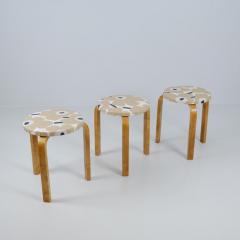 Alvar Aalto Set of 3 Alvar Aalto Stackable Stools Model 60 Marimekko Fabric Artek 1940s - 4248975