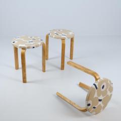 Alvar Aalto Set of 3 Alvar Aalto Stackable Stools Model 60 Marimekko Fabric Artek 1940s - 4248978