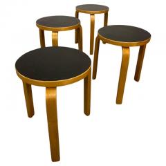 Alvar Aalto Set of 4 Alvar Aalto Stools Model no 60 Black Laminate Artek 1930s - 3944112