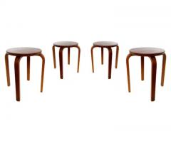 Alvar Aalto Set of 4 Mid Century Danish Modern Teak Stacking Stools after Alvar Aalto - 3910241