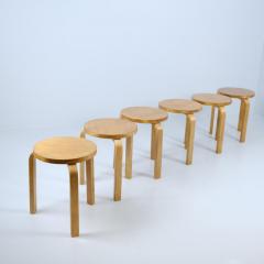 Alvar Aalto Set of 6 Alvar Aalto 3 Legged Stackable Stools Model 60 Artek 1960s - 4230868