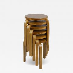 Alvar Aalto Set of 6 Alvar Aalto 3 Legged Stackable Stools Model 60 Artek 1960s - 4236007