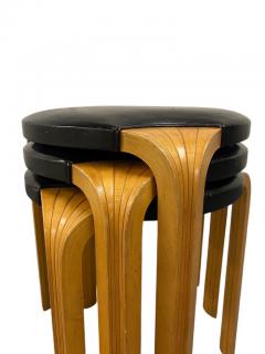 Alvar Aalto Set of Alvar Aalto Stool X600 in Birch and Original Black Leather Artek 1960s - 3932682