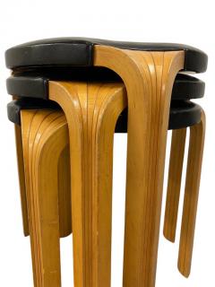 Alvar Aalto Set of Alvar Aalto Stool X600 in Birch and Original Black Leather Artek 1960s - 3932683